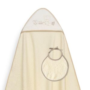 Fürdőköpeny 100x100 Corazones bézs törölköző kapucnival + előke 137915029 - Interbaby