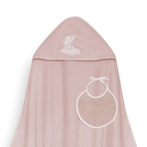 Fürdőköpeny 100x100 Elefánt szív rózsaszín sötét törölköző kapucnival + előke