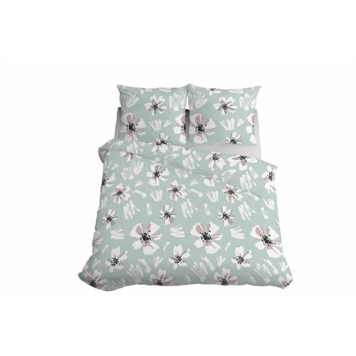 Mikroszálas ágynemű 220x200 menta fehér virágok 5165 A 30 Light 137915252