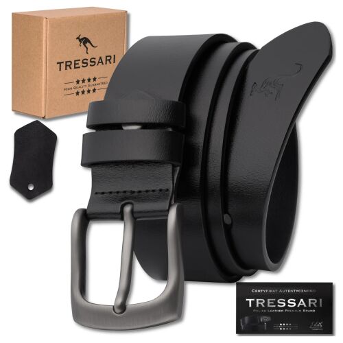 Férfi bőr öv 100% természetes bőr fekete TRESSARI nadrághoz