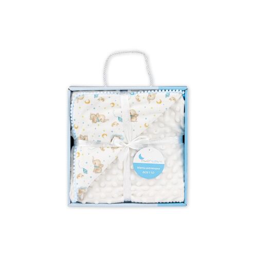 Gyermek takaró 80x110 mackó krém kék mikroszálas dombornyomott buborékokkal