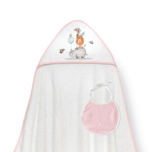 Fürdőköpeny 100x100 Rino Leon fehér rózsaszín kapucnis törölköző + előke