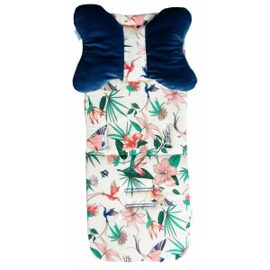 Írisz nyomáscsökkentő huzat 32x75 babakocsikhoz és autósülésekhez Virágok 6 Botany Cream Sötétkék Baba Pillangó Párna