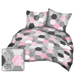 Ágynemű 140x200 szürke-rózsaszín hatszög A978_6 137918275 - Ágynemű - ifjúsági és felnőtt