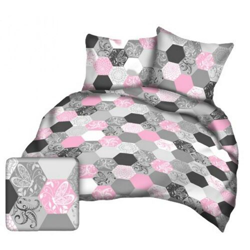 Ágynemű 140x200 szürke-rózsaszín hatszög A978_6 137918275