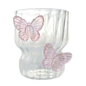 Borosilikatglasbecher mit gewellten Wänden und rosa Schmetterlingen, 260 ml, eCarla, SZK161 137919347 - Wassergläser