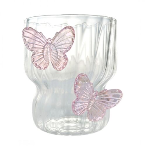 Hullámos falú bordázott üveg, BUTTERFLIES rózsaszín 260 ml 1db SZK161 137919347