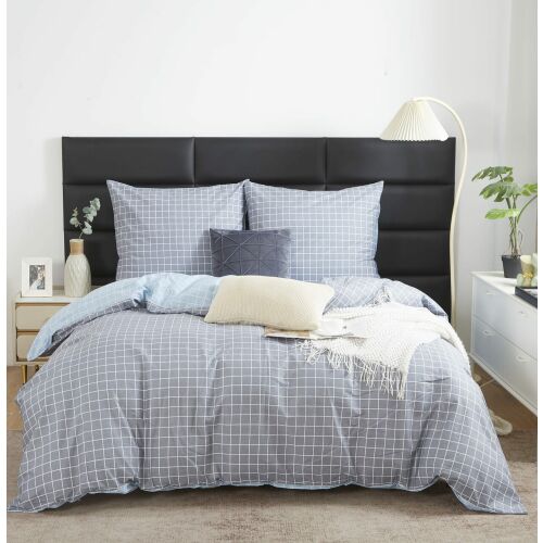 Szürke-Kék Kockás Szatén Ágyneműgarnitúra - 160x200 cm 137920042