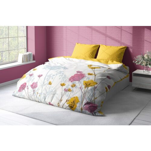 Pamut ágynemű 160x200 fehér mustár virág Summer Dream 009 Faro 137920048