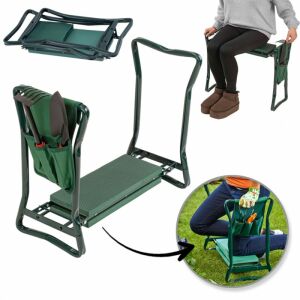 Összecsukható zsámoly, szék, kerti térdelő 3 az 1-ben zsebekkel 60 x 49 x 25 cm KRT04