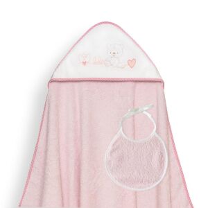 Fürdőköpeny 100x100 Corazones rózsaszín kapucnis törölköző + előke 137920597 - Interbaby