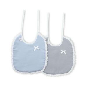 Pamut előke 2 db csipkeszegéllyel, kék szürke téglalappal 137921058 - Interbaby