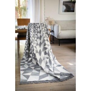 Pamut akril paplan 150x200 1711/1 háromszög nagy fehér szürke bojtos ágytakaró 137921356 - Pléd