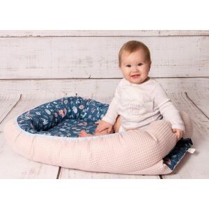 Prestige babafészek gubó 55x80 türkiz sötét por rózsaszín erdei állatok kétoldalas plüss huzat TB0355_02