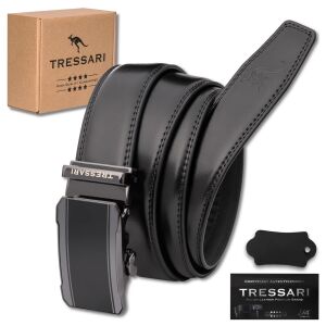 Férfi automata öv természetes bőrből nadrághoz 115 cm fekete 137922751 - Tressari