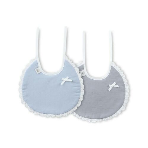 Pamut előke 2 db csipkeszegéllyel kékszürke kerek 137922767