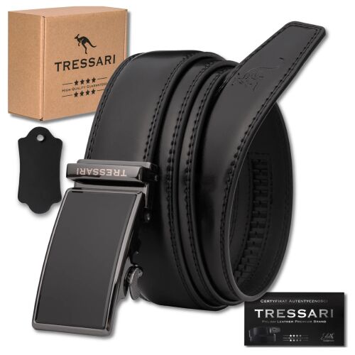 Férfi fekete automata öv 125 cm-es bőr TRESSARI