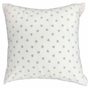 Szívmintás Pamut Párnahuzat - 50x60 cm, Fehér/Szürke