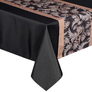 Abrosz + asztali futó 140x220+33x220 Anita 1 fekete Euro függöny virágmintával díszítve