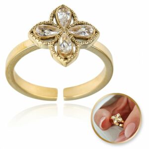 Sebészeti acél aranyozott állítható kristály gyűrű PST949