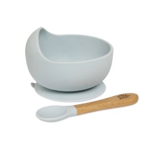 Tál tapadókoronggal + szilikon kanál kék az enni tanuláshoz