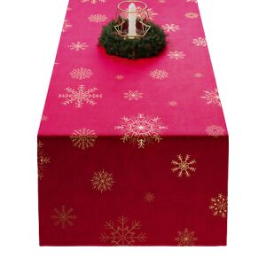 Karácsonyi vízálló futófutó 40x140 Bársonypiros hógömbök fém dekorral TBN001/KSP/043/040140/1