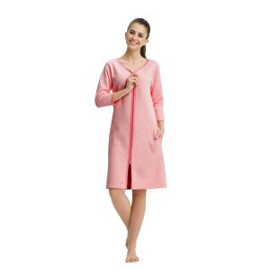 Női köntös 214L korall cipzáras köntös dombornyomott mintás zsebekkel pamut ujjú 7/8