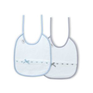 Pamut előke 2 db dekoratív szegéllyel fehér kék szürke téglalap 137928497 - Interbaby