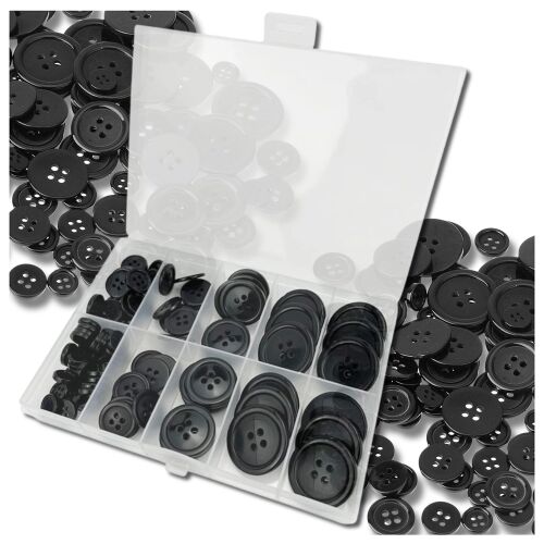 100 db műanyag fekete kerek gomb készlet + tok 137929394