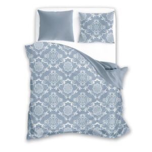 Faro szatén ágynemű garnitúra, szürke és fehér virágmintás, 160x200 cm-es paplanhuzat és párnahuzatok - Ágynemű - ifjúsági és felnőtt