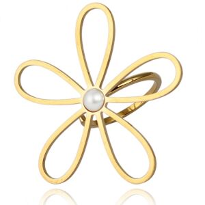 Gyűrű sebészeti acélból aranyozott, állítható, gyöngyház VIRÁG PST938