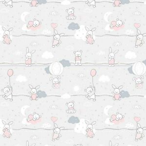 Pamut ágynemű 90x120 56K Bears Rabbits Szürke rózsaszín Kids 24 párnahuzattal 40x60