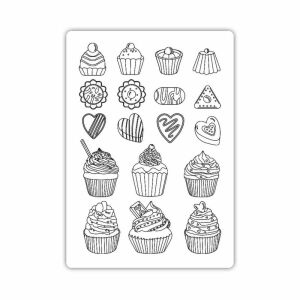 Szilikon A5 forma kávé és csokoládé édességekhez, cupcake és szív alakzatok - Stamperia