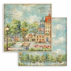 Scrapbooking kétoldalas papír - Art of Travelling bench 137932998 - Stamperia