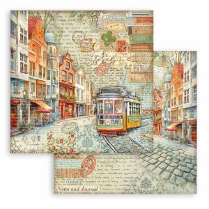 Scrapbooking kétoldalas papír - Art of Travelling tram 137933004 - Stamperia