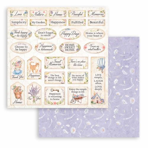 Create Happiness Welcome Home scrapbook papír címkékkel és virágmintákkal. - Dekorkarton