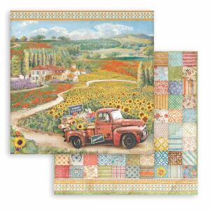 Scrapbooking kétoldalas papír - Sunflower Art vintage car