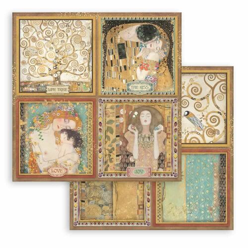 Klimt Scrapbook Papír - Kétoldalas karton Gustav Klimt 'A Csók', 'Életfa' és más műalkotásaival