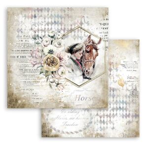 Scrapbooking papír két oldalas - Romantika Lovak hölgy lóval