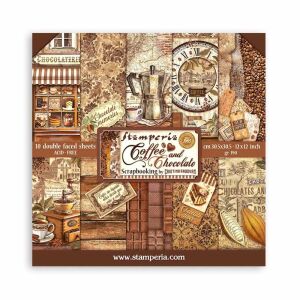 Stamperia Coffee and Chocolate Scrapbooking papírtömb, 30,5x30,5 cm, kétoldalas lapok papír kézműveshez - Stamperia