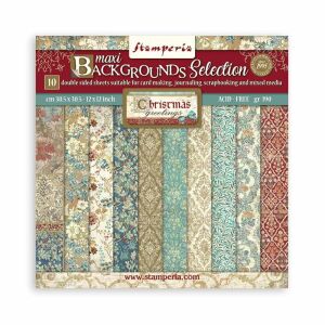 Stamperia Maxi Backgrounds Selection Christmas Greetings Scrapbooking Papír Tömb, 10 lap, 30,5x30,5 cm - Stamperia