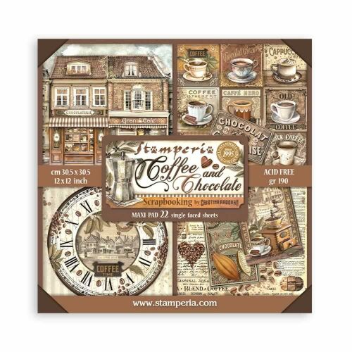 Stamperia Coffee and Chocolate Scrapbooking Papírtömb 30,5x30,5 cm, 22 lap, egyoldalas