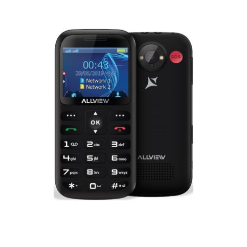 Mobitel Allview D2 Senior, pogled sprijeda i straga s SOS tipkom