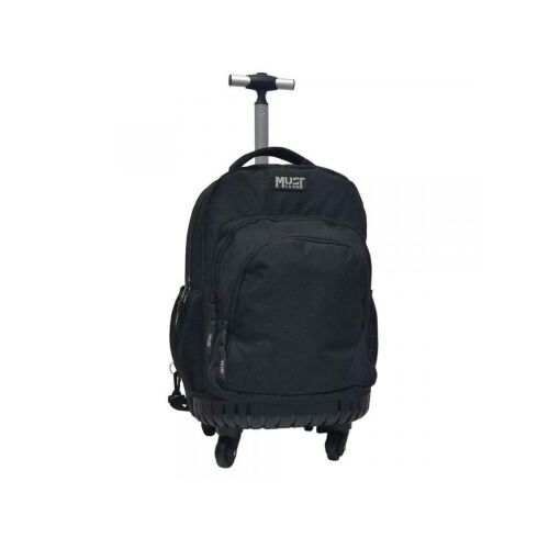 Must Team Luna fekete, 3 rekeszes gurulós iskolatáska, elölnézet