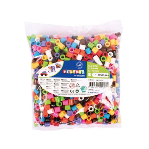 PlayBox XL MIDI vasalható gyöngyök, 9mm, 1000 darabos, színes kézműves gyöngyök gyerekeknek - Playbox