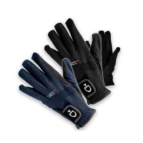 Cavalleria Toscana CT x FISE lovaglókesztyűk, fekete és tengerészkék, unisex, minden évszakban