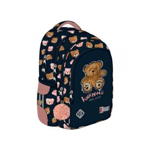 St.Right Teddy Bear iskolatáska gyerekeknek, sötétkék hátizsák macimintával és rózsaszín pomponnal - Unipap