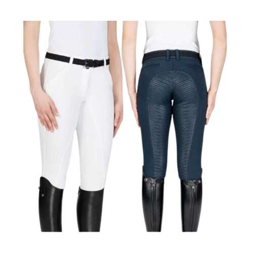 Equiline X-Shape lovaglónadrág nőknek, fehér és sötétkék színben, teljes tapadási rendszerrel, kényelmes derékkal, push-up kialakítással
