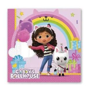 Netflix Gabbys Puppenhaus rosa Servietten, 20 Stück, 33x33 cm, Partyzubehör - Papierprodukte für den Haushalt