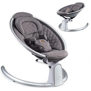 WePro Store Elektrische Schaukel, Multifunktional für Babys mit Klappdach und Moskitonetz, Bluetooth-Verbindung, Fernbedienung, Spielzeug und Melodien, LED-Touchscreen, Grau mit Silber, 0-12